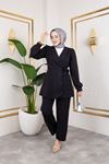 Kuşak Detay Ceketli Takım-Siyah