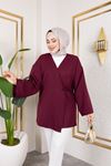 Yan Bağlamalı Atlas Tunik-Mürdüm