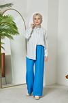 Geniş Paça Keten Pantolon-Saks