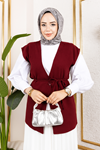 Tek Düğme Keten Yelek-Bordo