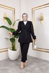 Kuşak Detay Ceketli Takım-Siyah
