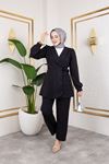 Kuşak Detay Ceketli Takım-Siyah