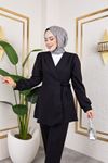 Kuşak Detay Ceketli Takım-Siyah