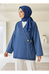 Düğmeli Kot Ceket-Lacivert