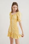 İpli Keten Elbise-Sarı