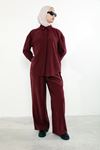 Arka Fermuar Detay Pantolonlu Takım-Bordo