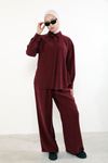 Arka Fermuar Detay Pantolonlu Takım-Bordo