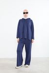 Kapşon Detay Pantolonlu Takım-Lacivert
