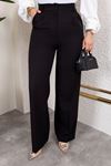 Bel Lastik Düz Paça Büyük Beden Pantolon-Siyah