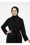 Flotalı Reglan Kol Kaban-Siyah