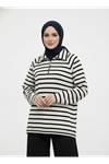 Metal Fermuarlı Oversize Tunik-Ekru