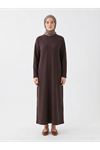 Ön Contalı Reglan Kol Elbise-Kahve
