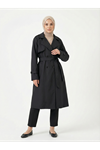 Flota Cep Detay Uzun Trençkot-Siyah