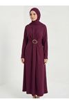 Toka Detay Elbise-Bordo