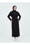 Beli Stoper Tünellii Elbise-Siyah