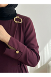 Omuz Ve Manşet Detaylı Elbise-Bordo