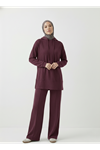 Kapşonlu Ön Parçalı Pantolonlu Takım-Bordo