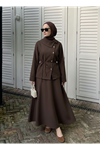Çapraz Düğmeli Etekli Takım-Kahve