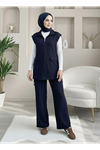 Fermuarlı Cep Detay Yelekli Takım-Lacivert