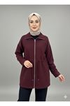 Bel Tünelli Fermuar Detay Ceket-Bordo