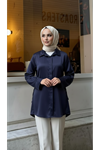 Yan Bağlamalı Saten Tunik-Lacivert