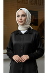 Yan Bağlamalı Saten Tunik-Siyah