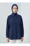 Geniş Raporlu Jakar Keten Tunik-Lacivert