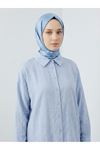 Geniş Raporlu Jakar Keten Tunik-Mavi