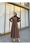 Aller Yandan Aksesuarlı Elbise-Kahve