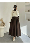 Cepli Kemerli Büzgülü Etek-Kahve