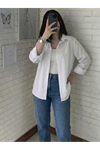 Kadın V Yaka Süveter Gömlek Yazlık Trend Modest Tesettür Tunik-Beyaz