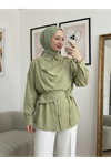 Omuz Toka Detay Aller Tunik-YAĞ YEŞİLİ