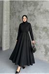 Yaka Fermuar Detay Elbise-Siyah