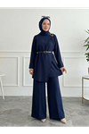 Omuz Aksesuar Pile DetayPantolonlu Takım-Lacivert