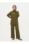 Pilise Dokulu Kemerli Pantolonlu Takım-YAĞ YEŞİLİ