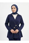 Çift Düğmeli Bağcıklı Tunik-Lacivert