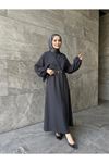 Önden Bağlamalı Aksesuar Detay İkili Elbise-Antrasit