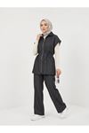 Yelek Fermuar Detay Pantolon Çımalı Takım-Siyah