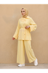 Çapraz Düğmeli Pantolonlu Takım-Sarı