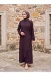 Omuz Pİle Toka DetayTensel  Elbise-Bordo
