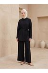 Ön Roba Detay Pantolonlu Takım-Siyah