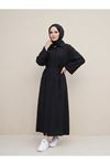 Ön Roba Detay Takma Manşet Elbise-Siyah