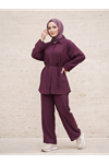 Takma Manşet Pantolonlu Takım-Bordo