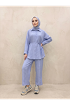 Takma Manşet Pantolonlu Takım-Mavi