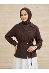 Çapraz Düğmeli Tunik-Kahve