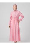 Bel Fırfır Detay Yarım Pat Elbise-Pembe