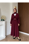 Kuşak Aksesuar Detay BAĞLAMALI eLBİSE-Bordo