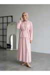 Arka Fermuarlı Etekli Takım-Pembe