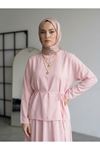 Arka Fermuarlı Etekli Takım-Pembe