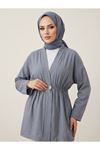 Düğme Detay Çilek Hırka-Gri